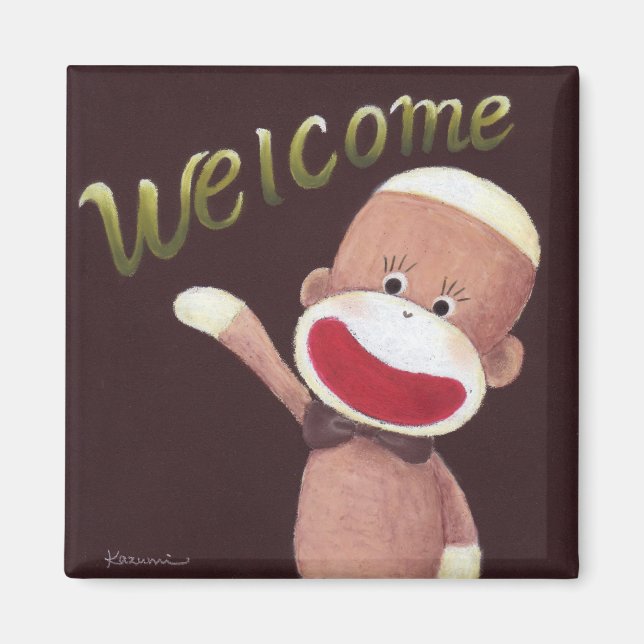 Welcome Sock Monkey Magnet (Front)