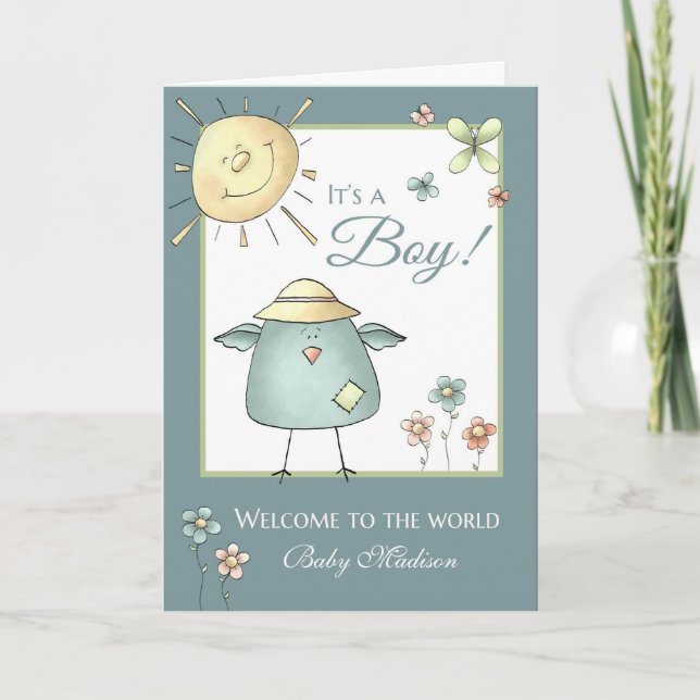 Welcome Son - Custom Name Baby Congratulation Card (Front)