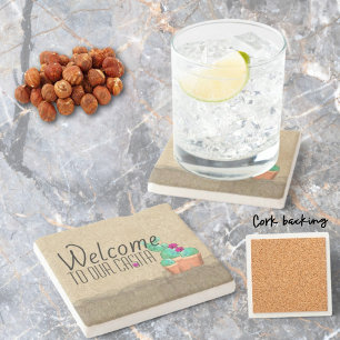 WELCOME Southwest Cactus Double Sided Design Stone Coaster