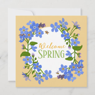 Welcome Spring Forget Me Not happy Easter greeting Holiday Card