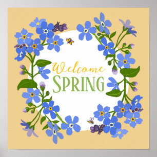 Welcome Spring Forget Me Nots poster carré