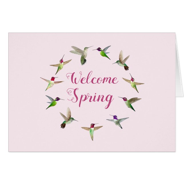 Welcome Spring Hummingbirds Card (Front Horizontal)