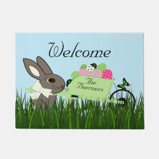 Welcome Spring (or Easter) Rabbit Wheelbarrow Eggs Doormat