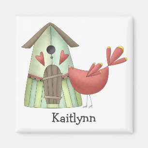 Welcome Spring · Red Bird & Birdhouse Magnet