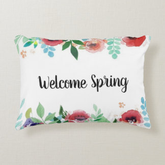 Welcome Spring Watercolor Flowers Accent Pillow