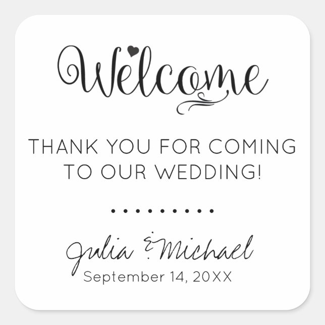 Welcome Sticker Wedding for Favours, Hotel Bags (Front)