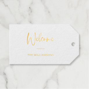 Welcome   Stylish Calligraphy Personalized Gold Gift Tags