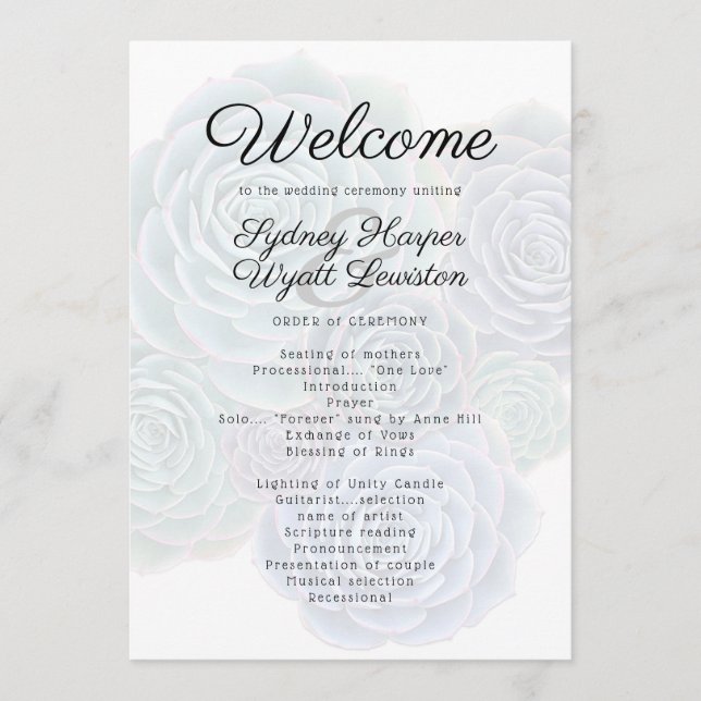 Welcome Succulent Wedding Ceremony Program (Front)