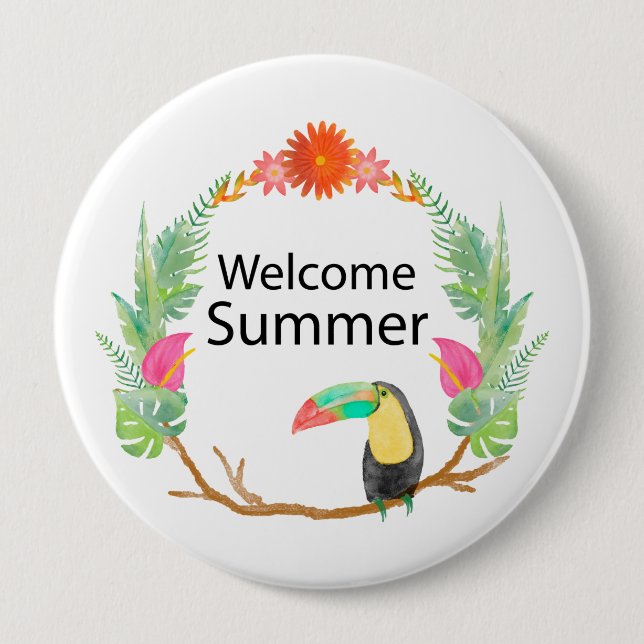 welcome summer 4 inch round button (Front)