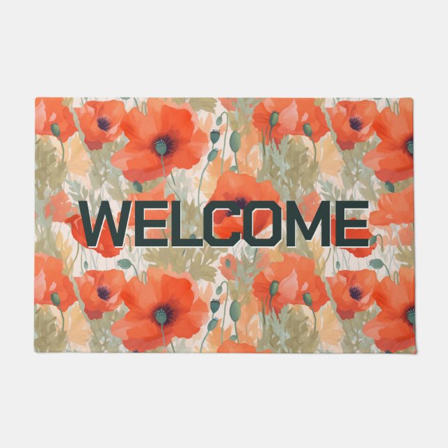 Welcome Summer Poppies Doormat (Front)