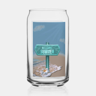 Welcome Summer Vector Drawing Can Glass