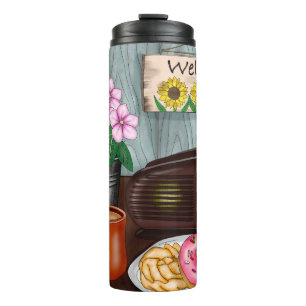 Welcome, Sunflowers, Doughnuts and Coffee Thermal Tumbler