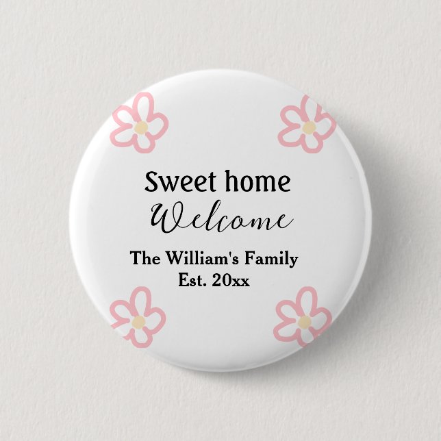 Welcome sweet home add family name year Est. Text  2 Inch Round Button (Front)