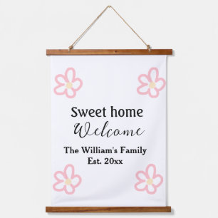 Welcome sweet home add family name year Est. Text  Hanging Tapestry