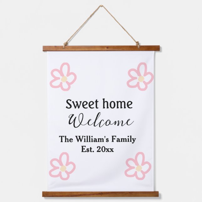 Welcome sweet home add family name year Est. Text  Hanging Tapestry (Front)
