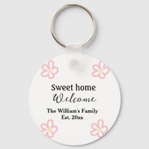 Welcome sweet home add family name year Est. Text  Keychain