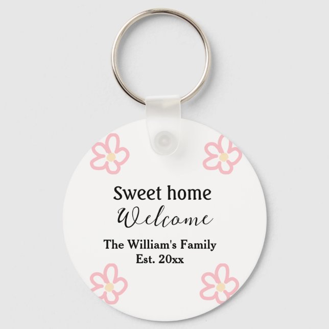 Welcome sweet home add family name year Est. Text  Keychain (Front)