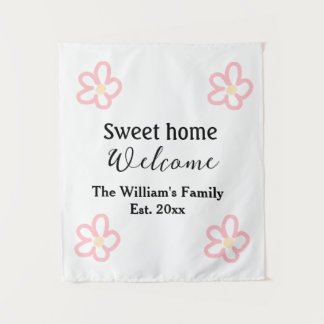 Welcome sweet home add family name year Est. Text Tapestry