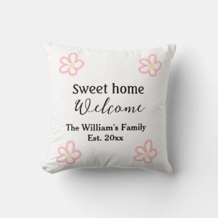 Welcome sweet home add family name year Est. Text Throw Pillow