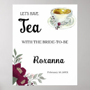 Welcome Tea Bridal Shower Floral Marsala Sign