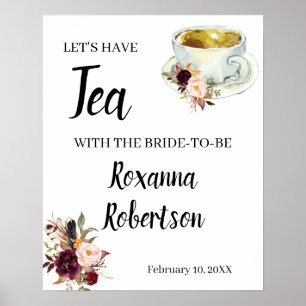 Welcome Tea Bridal Shower Marsala Flowers Sign