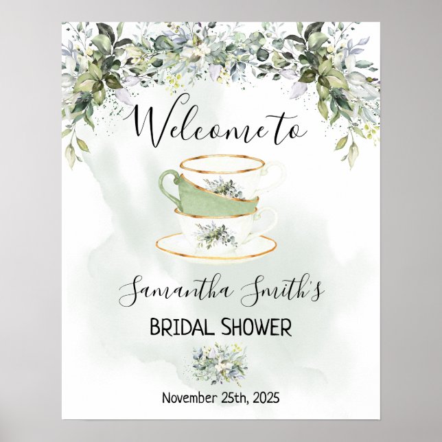 Welcome Tea shower Eucalyptus succulent green sign (Front)