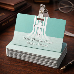 Welcome Teal White Christian Church Usher Badge
