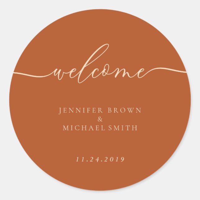 Welcome Terracotta wedding party Classic Round Sticker (Front)