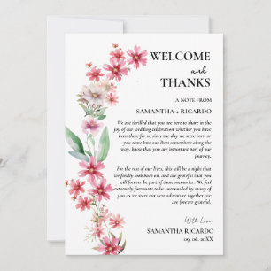 Welcome & thanks floral wedding guest table Card