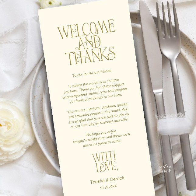 Welcome & Thanks, Place Setting Thank You Card (Welcome & Thanks, Place Setting Thank You Card in Yellow Cream Gold)