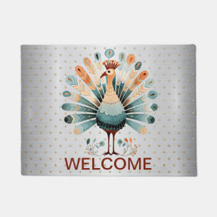 Welcome Thanksgiving Colourful Turkey Golden Stars Doormat