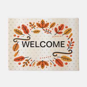Welcome Thanksgiving Orange Yellow Fall Leaves Doormat
