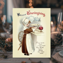 Welcome Thanksgiving Vintage Pilgrim Girl 