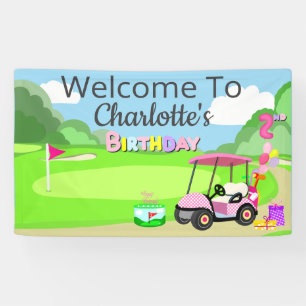 Welcome To 2nd Birthday Polka Dot Pink Girly Golf  Banner