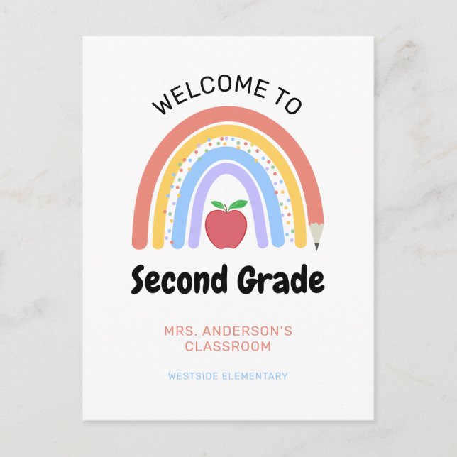 Welcome to 2nd Grade Pastel Coloured Rainbown Postcard (Front)