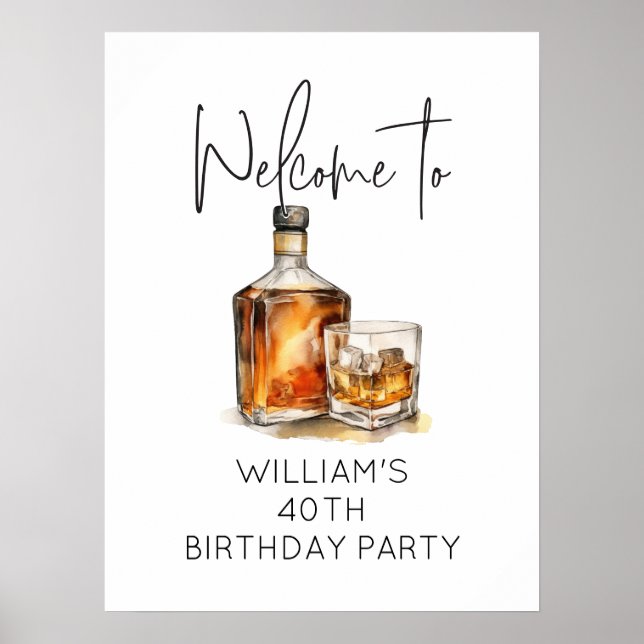 Welcome to 40th Birthday Party Sign Whiskey Theme (Front)
