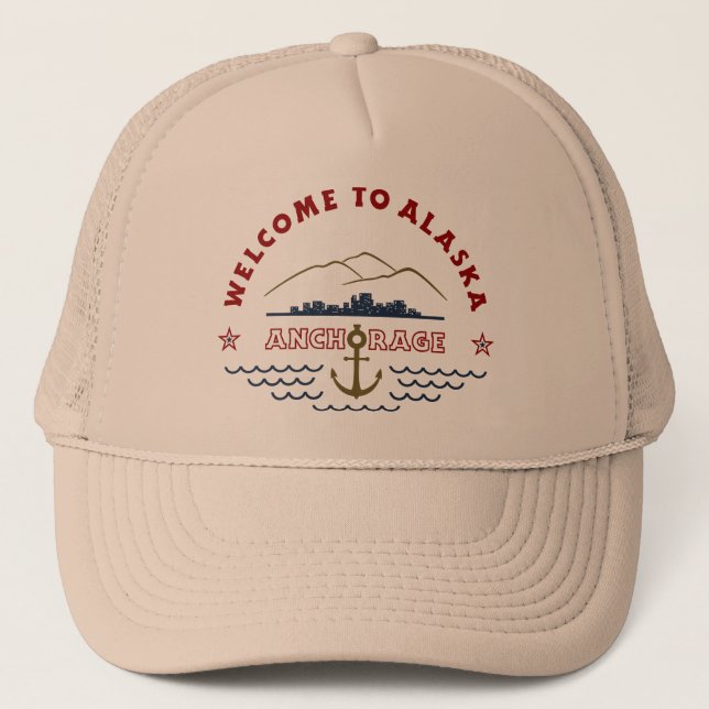 Welcome to Alaska. Anchorage - Colour logo Trucker Hat (Front)