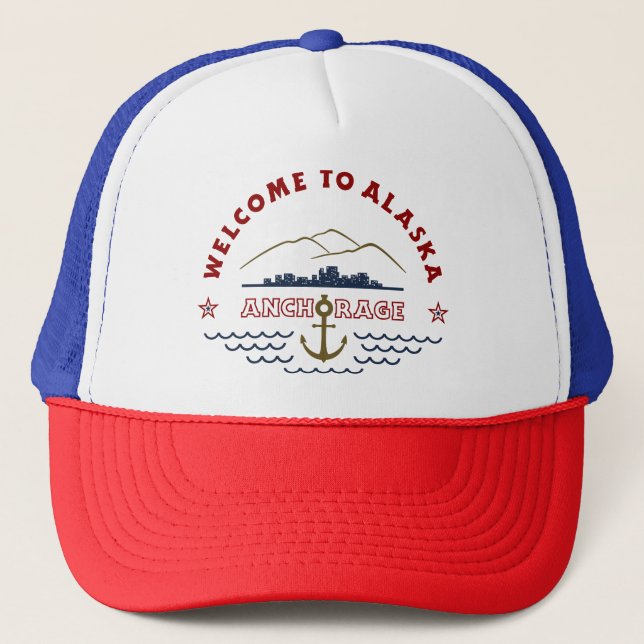 Welcome to Alaska. Anchorage - Colour Logo Trucker Hat (Front)