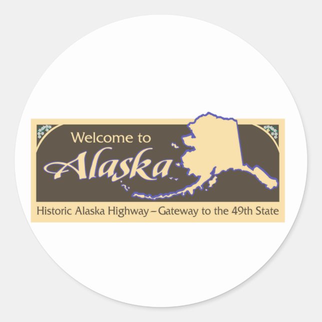Welcome to Alaska - USA Road Sign Classic Round Sticker (Front)