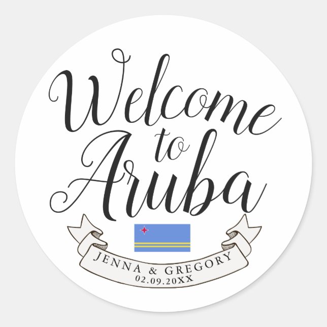 Welcome to Aruba | Destination Wedding Custom Classic Round Sticker (Front)