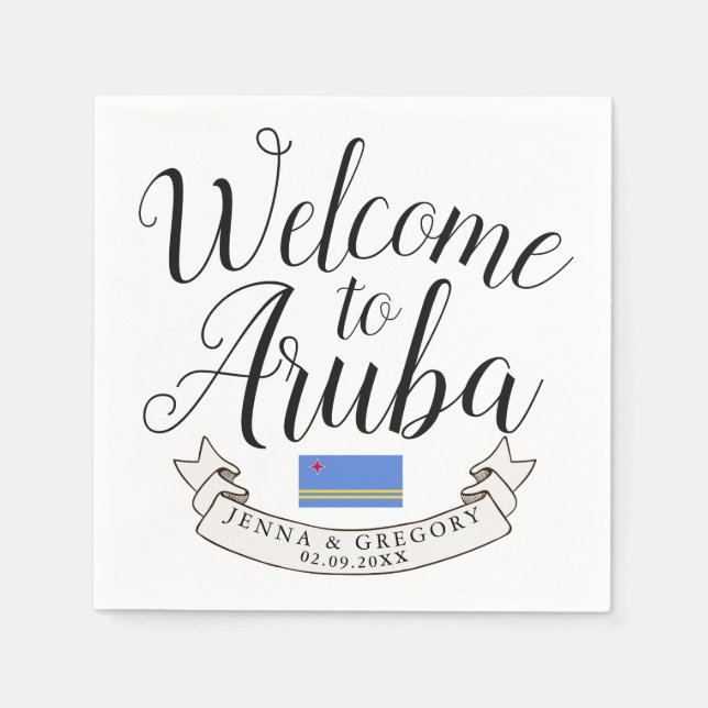 Welcome to Aruba | Destination Wedding Custom Napkin (Front)