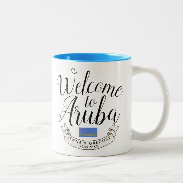 Welcome to Aruba | Destination Wedding Custom Two-Tone Coffee Mug (Right)