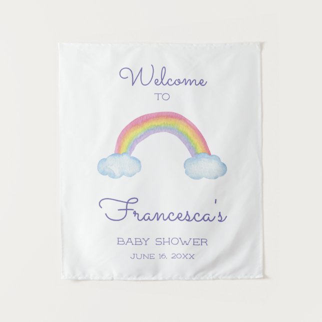 Welcome To Baby Shower Watercolor Rainbow Tapestry (Front)