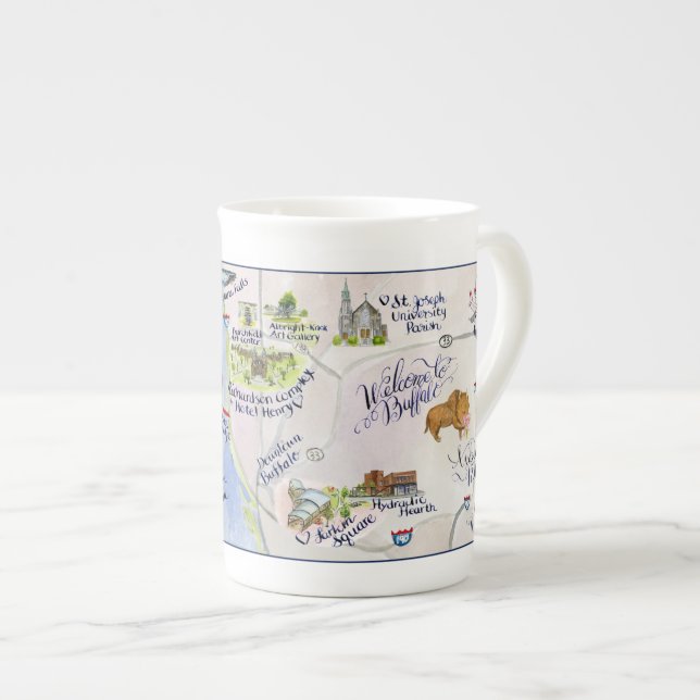 Welcome to Buffalo Map Bone China Mug (Front Right)