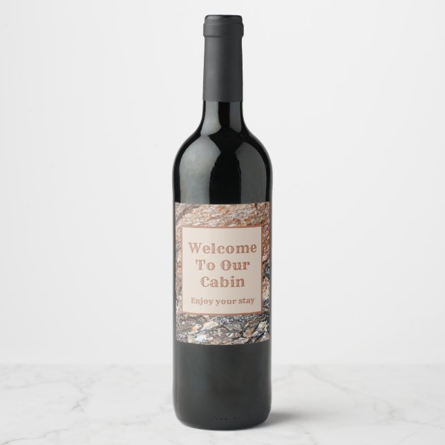 Welcome to Cabin Tree Bark Photo Rustic Guest Wine Label (Front)