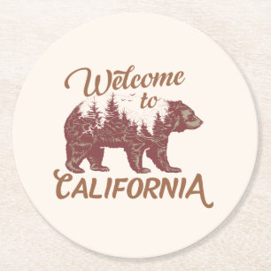 Welcome to California Bear Forest  Round Paper Coaster