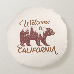 Welcome to California Bear Forest  Round Pillow