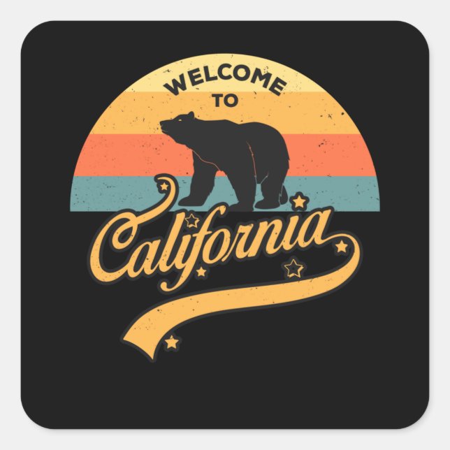 Welcome To California Retro Sunset Bear USA Trip Square Sticker (Front)