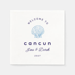 Welcome to Cancun Destination Wedding Blue Napkin