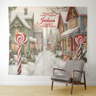 Welcome to Candy Cane Lane Christmas Backdrop Tapestry